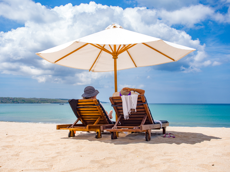 Couple sitting by the ocean